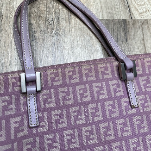SOLD!! Vintage Fendi Monogram Purple Zucchino Tote - Picture 2 of 8